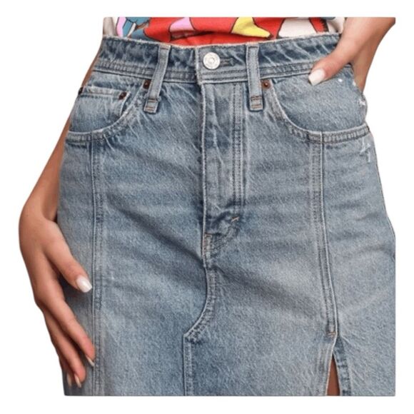 Free People We The Free Mambo Light Wash Denim Midi Skirt Distressed 30 - Picture 4 of 8